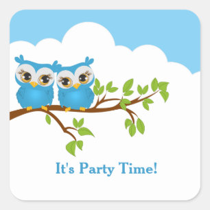 Cute Twins Owls Boys Birthday Sticker