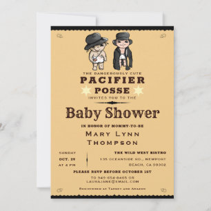 Cute Twins Pacifier Posse Western Baby Shower Invitation