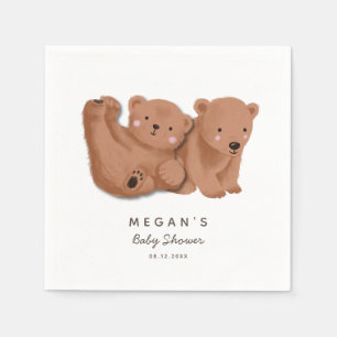 Cute Twins Rustic Bear Baby Shower Napkins