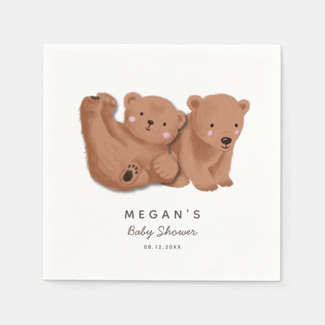 Cute Twins Rustic Bear Baby Shower Napkins (Front)