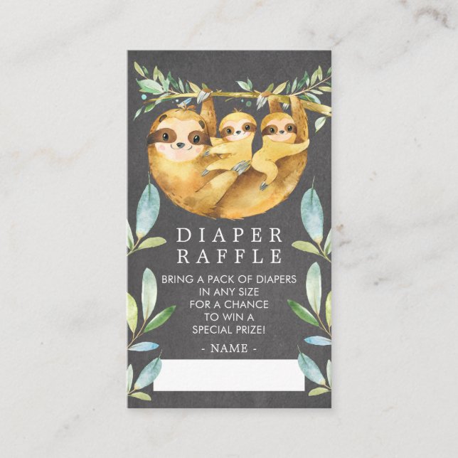 Cute Twins Sloth Baby Shower Diaper Raffle Ticket Enclosure Card (Front)