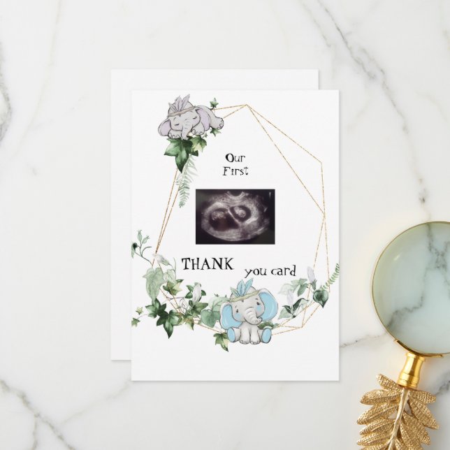 Cute Twins Ultrasound Thanks Baby Viewpoint  Thank You Card (Front/Back In Situ)