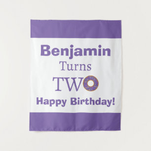  Cute Two 2nd Birthday Doughnut Purple White Party Tapestry