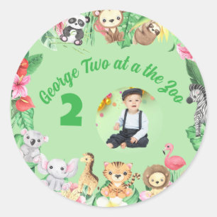 Cute Two at The Zoo Jungle Animals Kids Birthday Classic Round Sticker