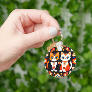 Cute Two Cats Key Ring