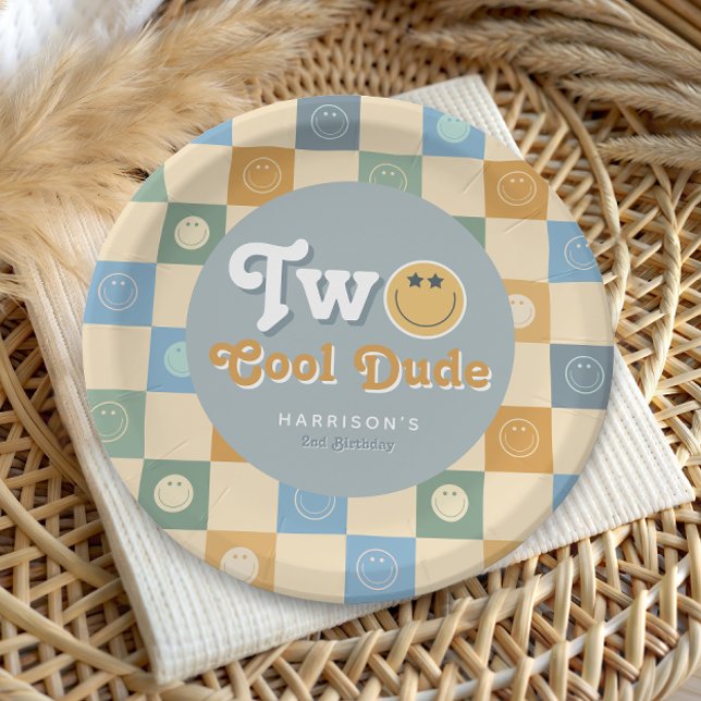Cute Two Cool Dude Boys 2nd Birthday Paper Plate (Creator Uploaded)