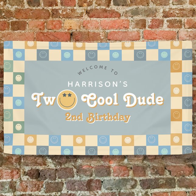 Cute Two Cool Dude Boys 2nd Birthday Welcome Banner (Creator Uploaded)