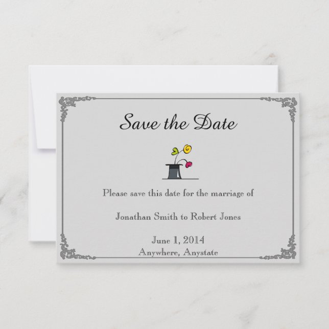 Cute Two Grooms Cartoon Gay Wedding Save the Date (Front)