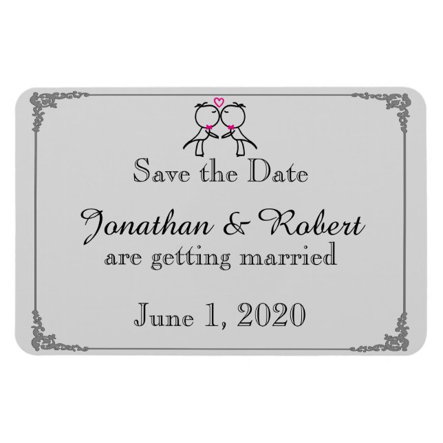 Cute Two Grooms Cartoon Gay Wedding Save the Date Magnet (Horizontal)