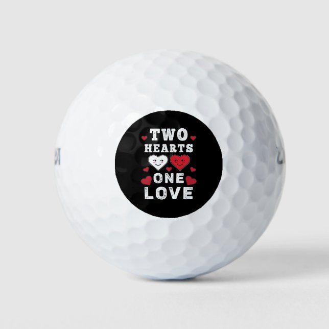 Cute Two Hearts One Love Birthday Valentine's Day Golf Balls (Front)