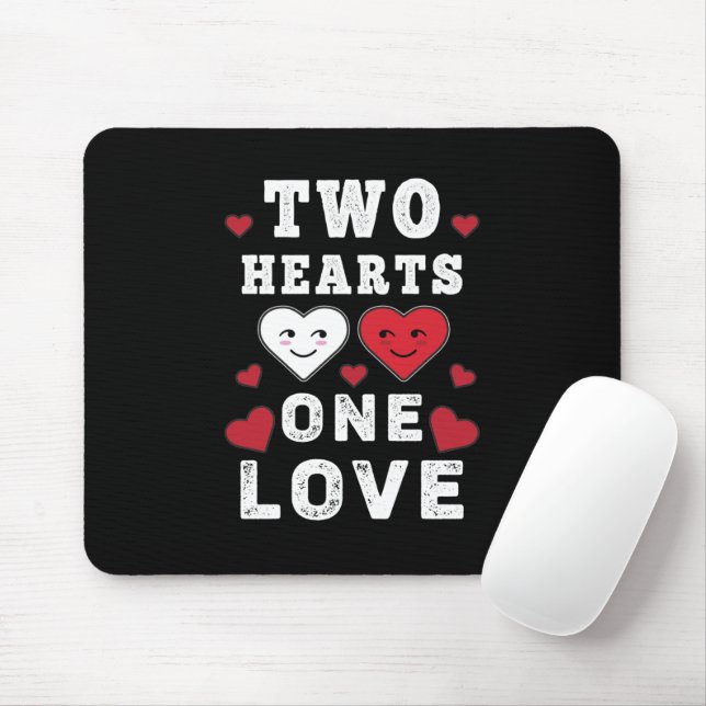 Cute Two Hearts One Love Birthday Valentine's Day Mouse Mat (With Mouse)