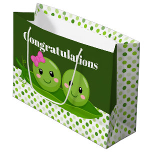 Cute two peas in a pod congratulations large gift bag
