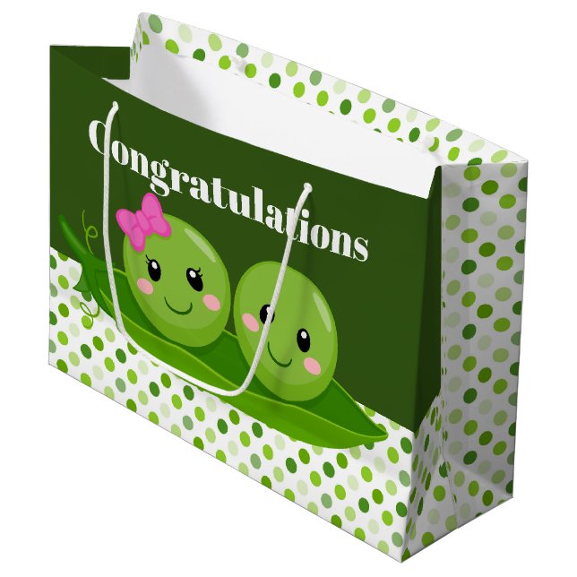 Cute two peas in a pod congratulations large gift bag (Front Angled)