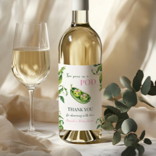 Cute Two Peas in A Pod Girl Pink Twins Baby Shower Wine Label