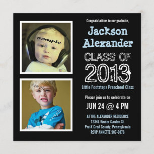 Cute Two Photo Preschool Kindergarten Grad Party Invitation