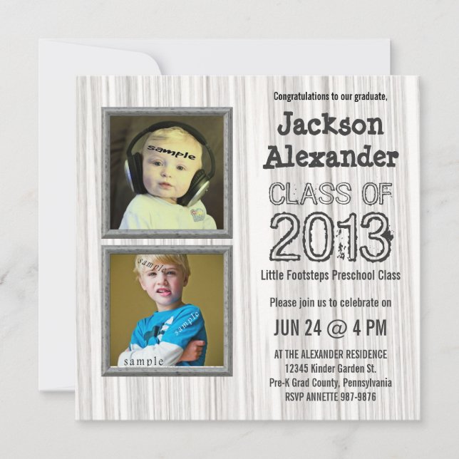 Cute Two Photo Preschool Kindergarten Grad Party Invitation (Front)
