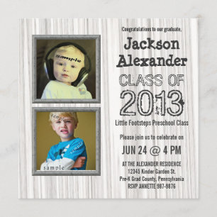 Cute Two Photo Preschool Kindergarten Grad Party Invitation