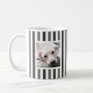 Cute Two Photos Striped White and Grey Coffee Mug