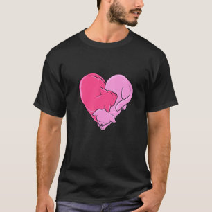 Cute Two Pink Cats Sleeping In Shape Of Heart Cat T-Shirt
