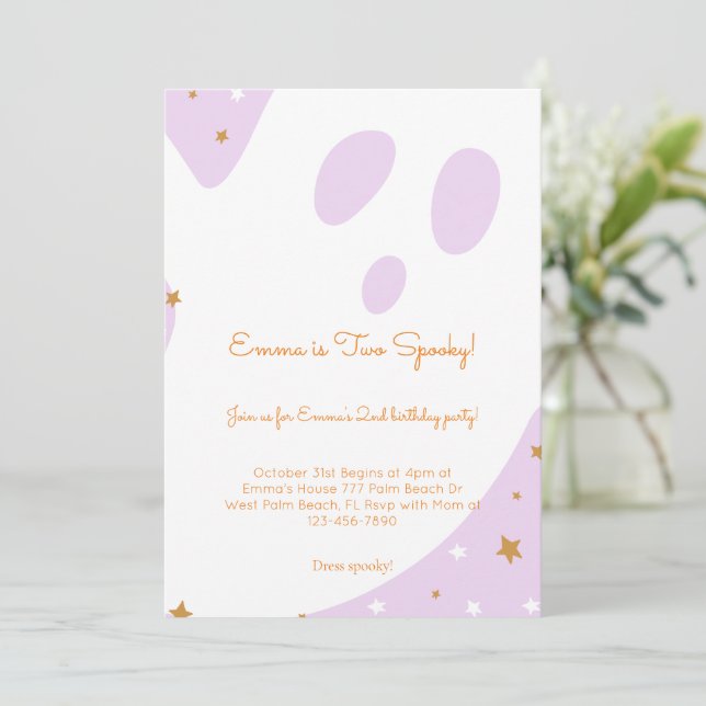 Cute Two Spooky Halloween Birthday Invitation (Standing Front)