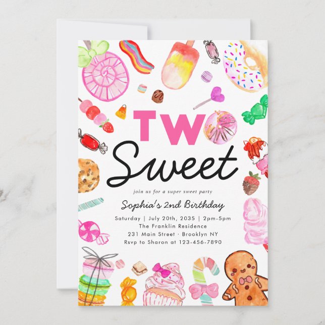 Cute TWO SWEET Candy Land Kids Candyland Birthday Invitation (Front)