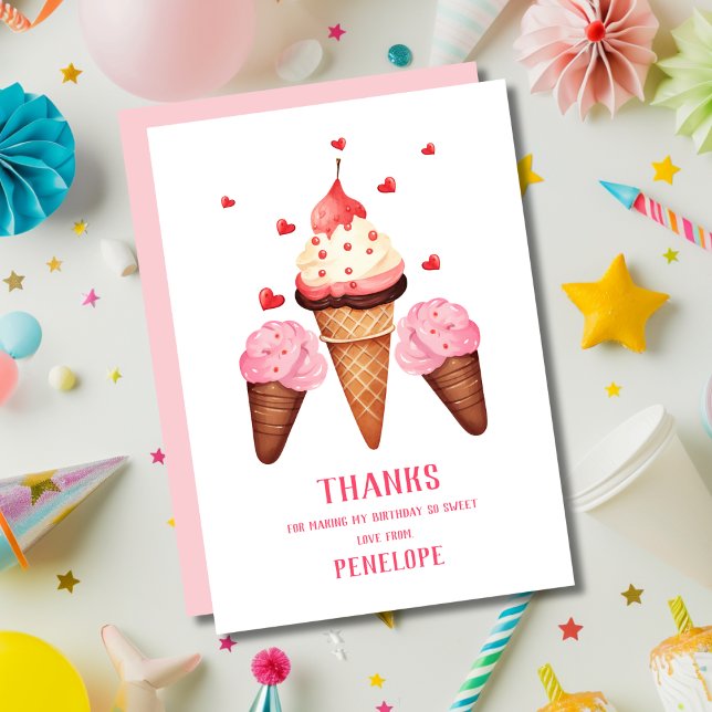Cute Two Sweet Ice Cream Birthday Party  Thank You Card (Creator Uploaded)