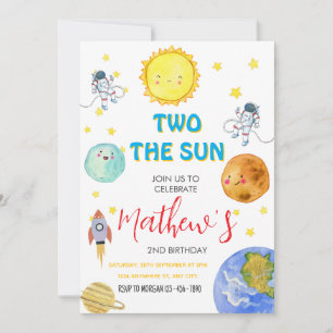 Cute Two The Sun 2nd Birthday Invitation