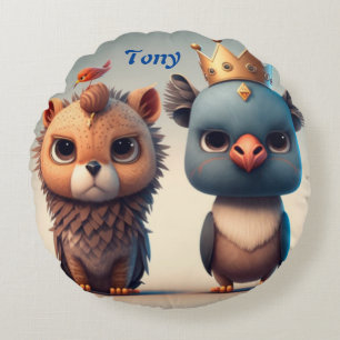 Cute two wild animal friends round cushion