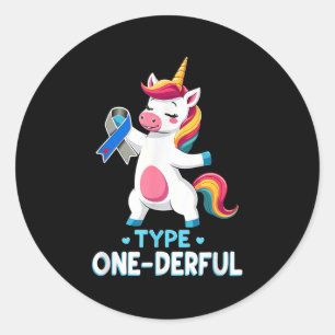 Cute Type 1 Diabetes Awareness T1d Type One-derful Classic Round Sticker