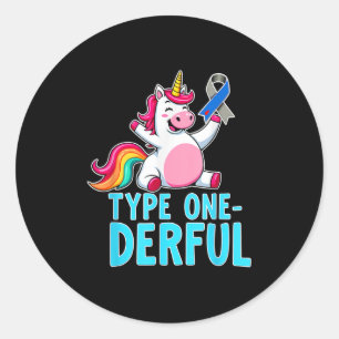 Cute Type 1 Diabetes Awareness T1d Type One-derful Classic Round Sticker