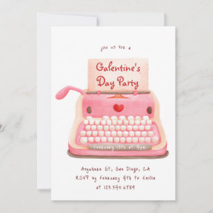 Cute Typewriter Hearts Galentine's Day Party Invitation