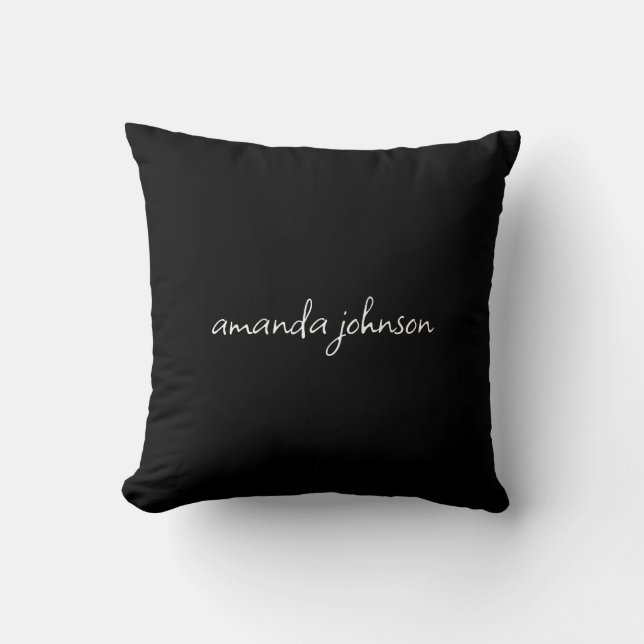 Cute Typography Black and White Monogram Full Name Cushion (Front)