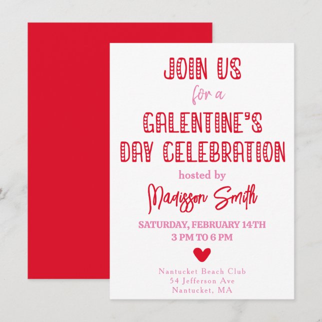 Cute Typography Galentine's Day Celebration Invitation (Front/Back)