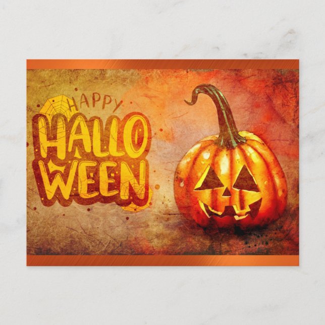 Cute Typography Happy Halloween Pumpkin Postcard (Front)