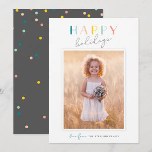 Cute Typography "Happy Holidays" Rainbow Photo Holiday Card