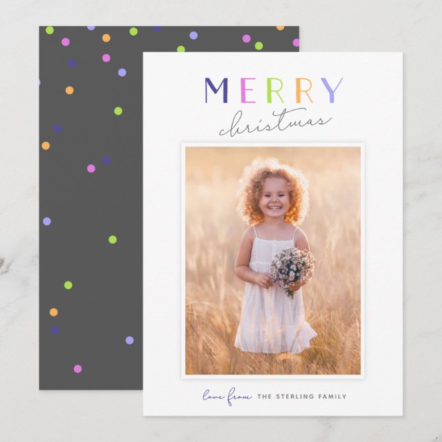 Cute Typography "Merry Christmas" Colourful Photo Holiday Card (Front/Back)