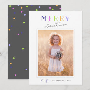 Cute Typography "Merry Christmas" Colourful Photo Holiday Card