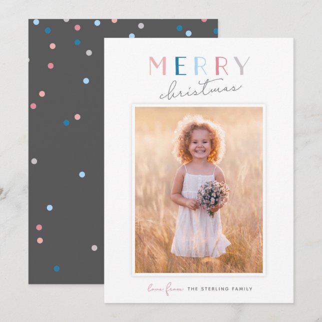 Cute Typography "Merry Christmas" Portrait Photo Holiday Card (Front/Back)