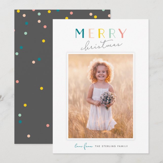Cute Typography "Merry Christmas" Rainbow Photo Holiday Card (Front/Back)
