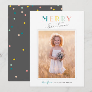 Cute Typography "Merry Christmas" Rainbow Photo Holiday Card