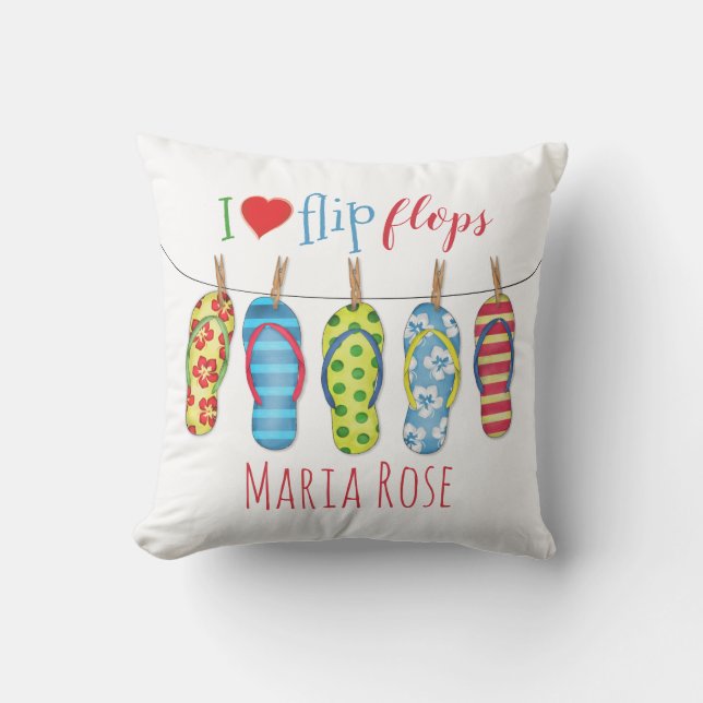 Cute Typography Quote Custom I Heart Flip Flops Cushion (Front)