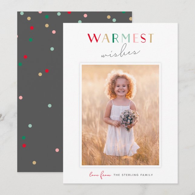 Cute Typography "Warmest Wishes" Red & Green Photo Holiday Card (Front/Back)