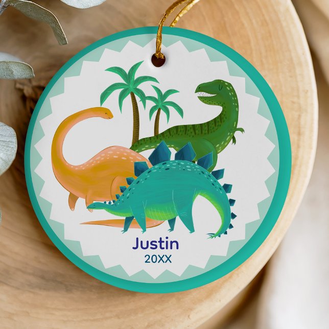 Cute tyrannosaurus dinosaur holiday keepsake ceramic tree decoration (Creator Uploaded)