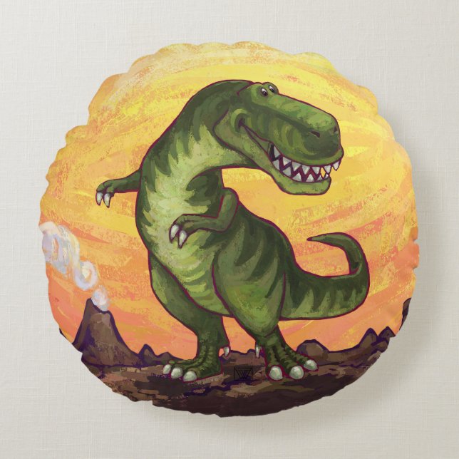 Cute Tyrannosaurus Heads and Tails Round Cushion (Front)