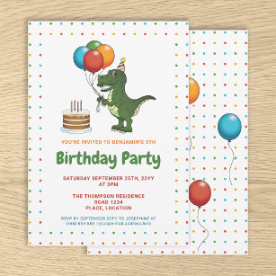 Cute Tyrannosaurus Rex Colourful Birthday Balloons Invitation