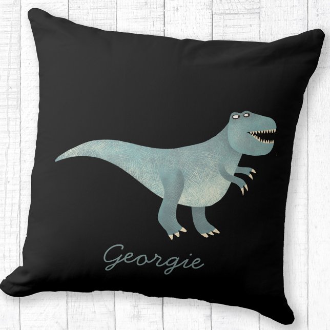 Cute Tyrannosaurus Rex Dinosaur Personalised Cushion (Fun personalized name Tyrannosaurus Rex dinosaur throw pillow)