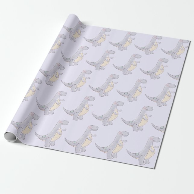 Cute Tyrannosaurus Rex Dinosaur Toy Wrapping Paper (Unrolled)