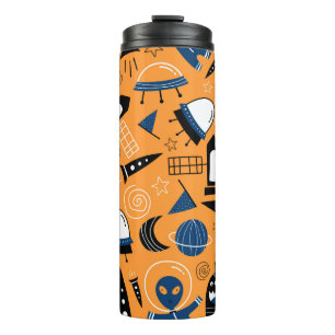 Cute ufo alien spaceships, planets, galaxies seaml thermal tumbler