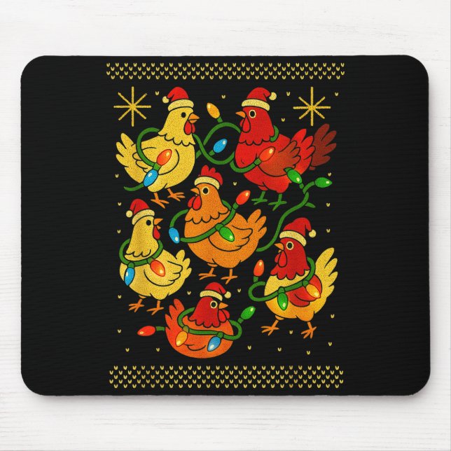 Cute Ugly Christmas Chickens Hen Shirt Funny Xmas  Mouse Mat (Front)