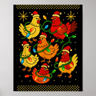 Cute Ugly Christmas Chickens Hen Shirt Funny Xmas  Poster